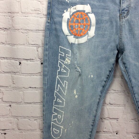 THRT Denim Jeans Hazard Warning Men's Sz 42 Grunge Orange Streetwear Distressed - Picture 9 of 13